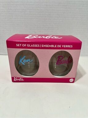 BARBIE And KEN set of 17oz drinking glasses NWT